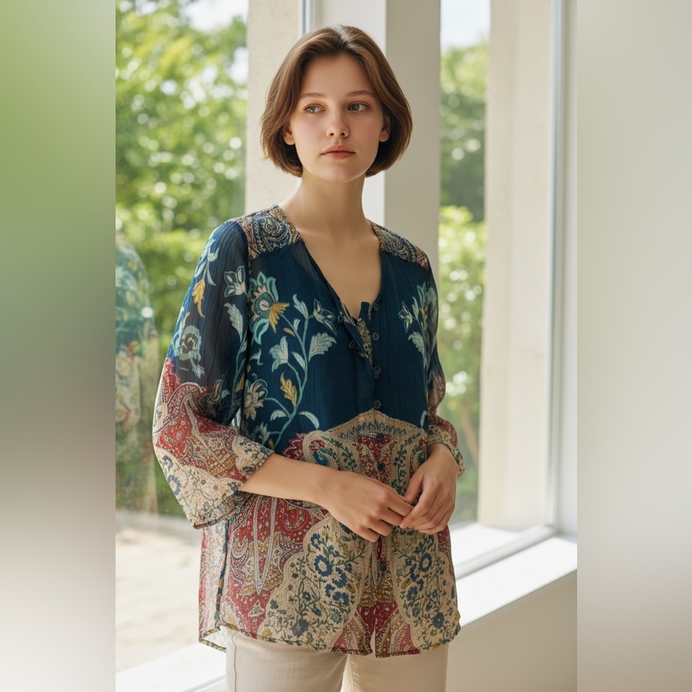 Soft Surroundings-Floral Patchwork Boho Blouse